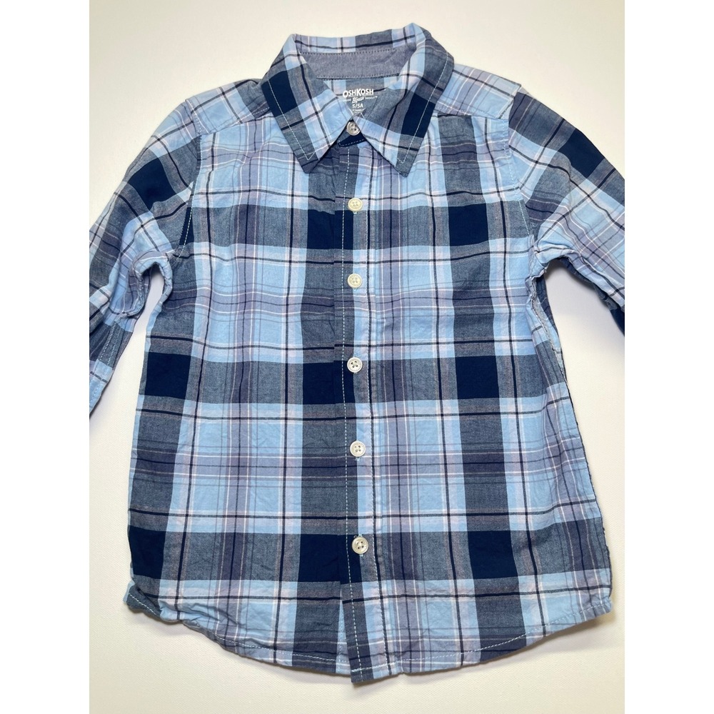 OshKosh Bgosh Boys Blue Plaid Long Sleeve Button Down Shirt Size 5
